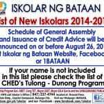 LIST OF NEW BATCH OF ISKOLAR NG BATAAN S.Y. 2014-2015